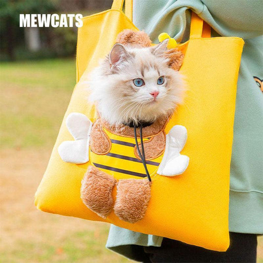 Cute Cat Canvas Bag Breathable Animal-Shaped Yellow Shoulder Handbag Tote