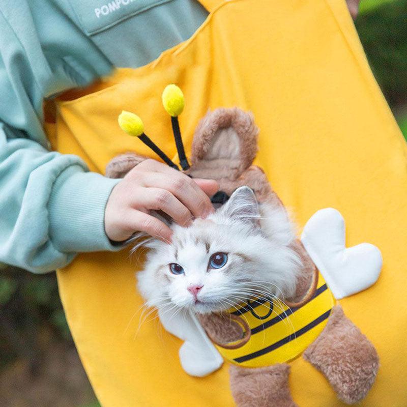 Cute Cat Canvas Bag Breathable Animal-Shaped Yellow Shoulder Handbag Tote