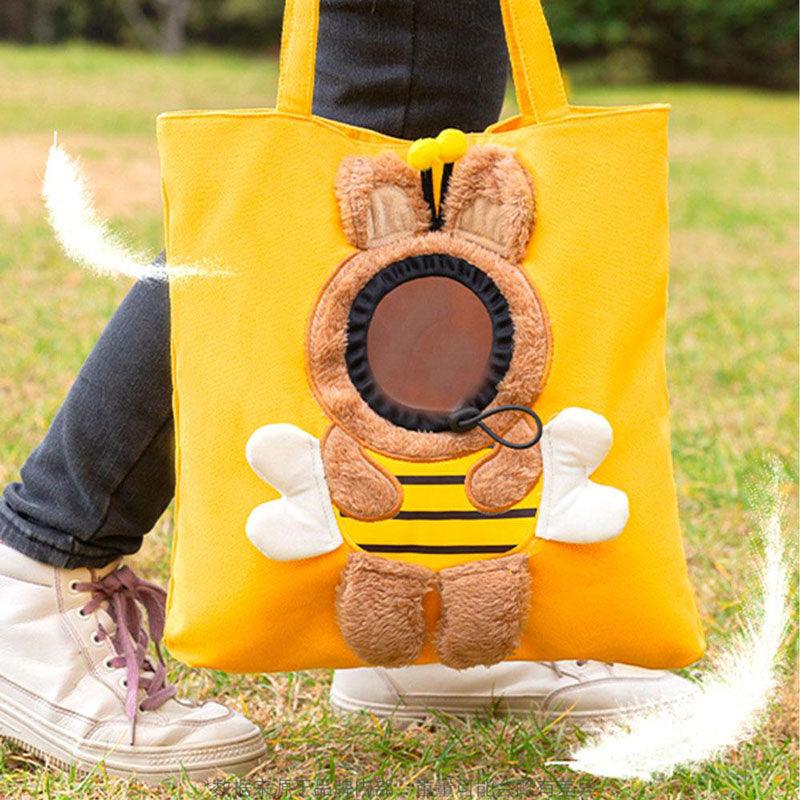Cute Cat Canvas Bag Breathable Animal-Shaped Yellow Shoulder Handbag Tote