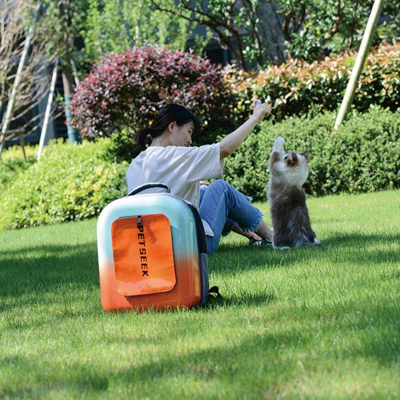 Breathable Gradient Cat Outing Backpack Red & Blue Carrier Bag