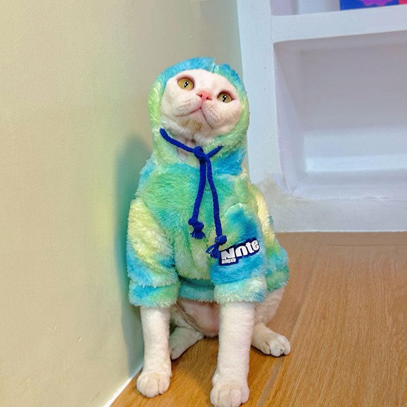 Gradient Sphynx Cat Clothes Warm Hooded Sweater - MEWCATS