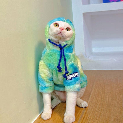Gradient Sphynx Cat Clothes Warm Hooded Sweater - MEWCATS