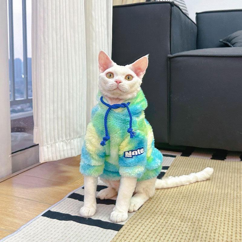 Gradient Sphynx Cat Clothes Warm Hooded Sweater - MEWCATS