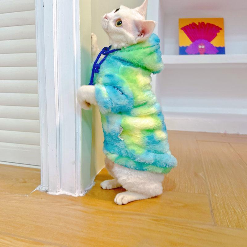 Gradient Sphynx Cat Clothes Warm Hooded Sweater - MEWCATS