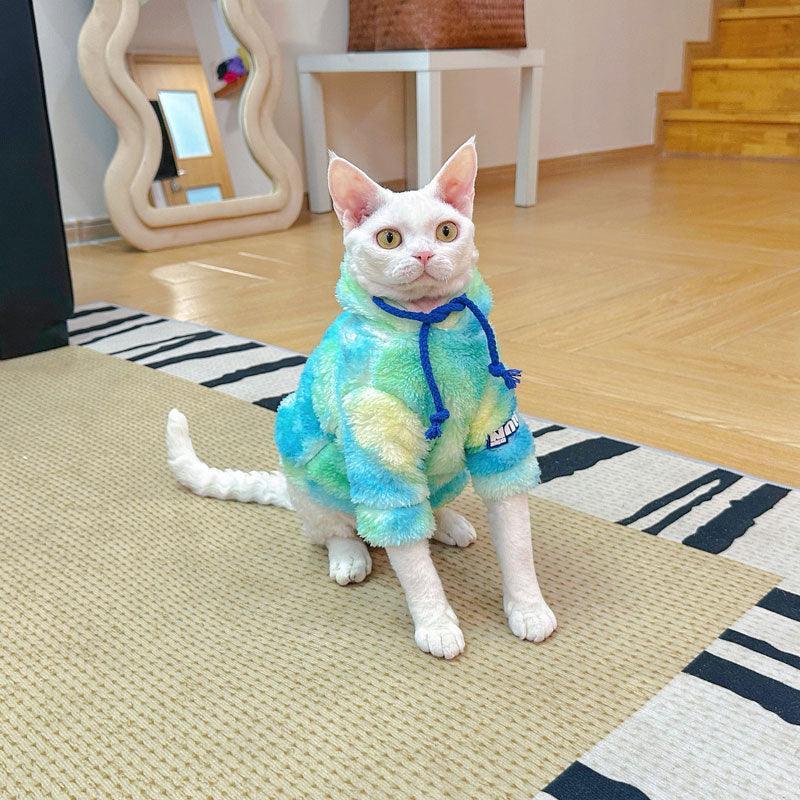 Gradient Sphynx Cat Clothes Warm Hooded Sweater - MEWCATS