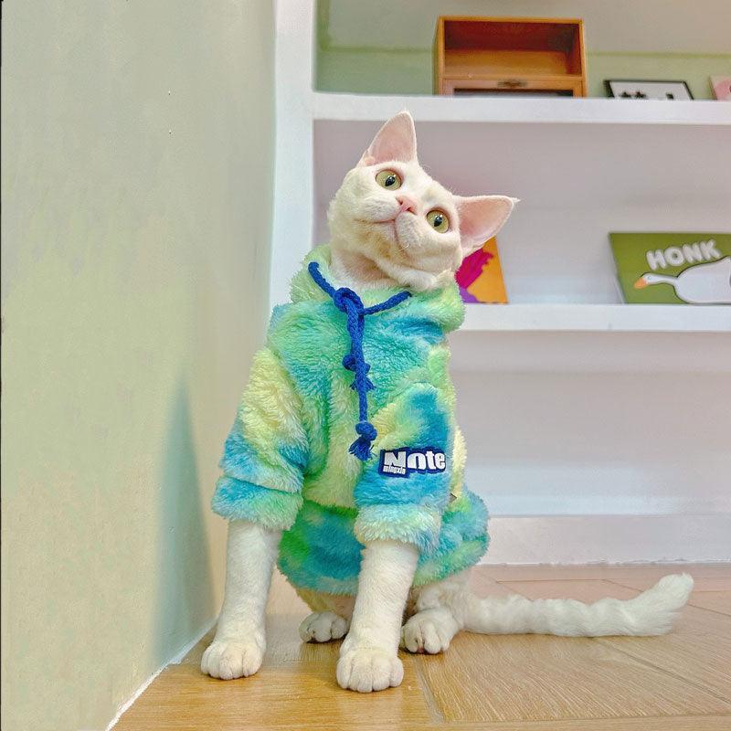 Gradient Sphynx Cat Clothes Warm Hooded Sweater - MEWCATS