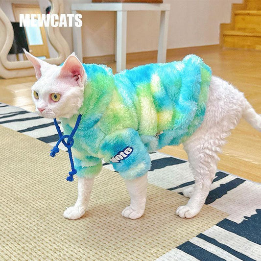 Gradient Sphynx Cat Clothes Warm Hooded Sweater - MEWCATS