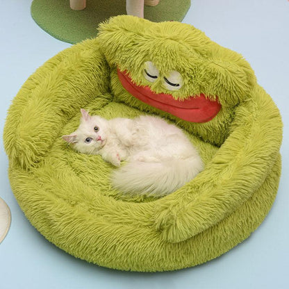 Green Monster Cat Sofa Fluffy Cat Bed Couch