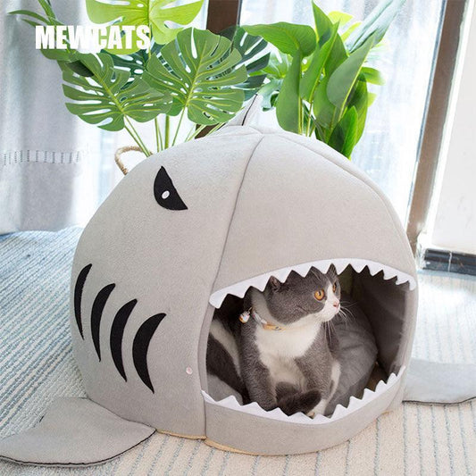 Grey Shark Cat Bed Sponge Pet Cave