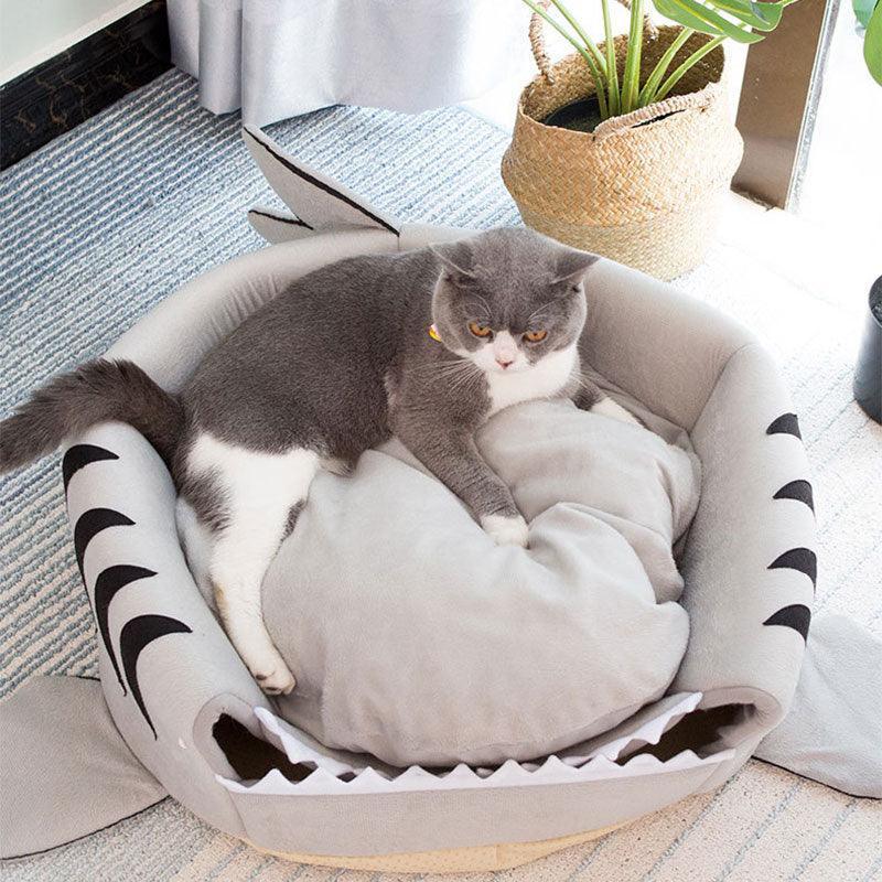Grey Shark Cat Bed Sponge Pet Cave