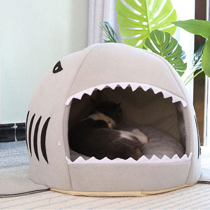 Grey Shark Cat Bed Sponge Pet Cave