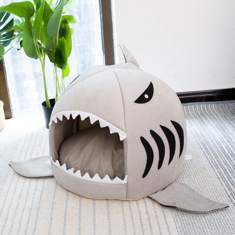 Grey Shark Cat Bed Sponge Pet Cave
