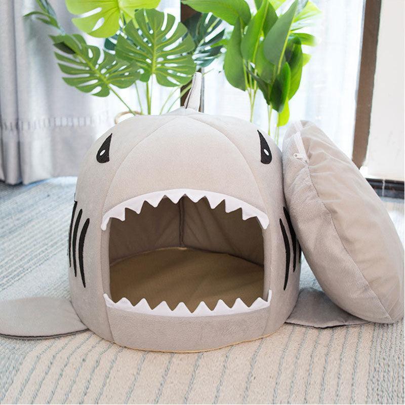 Grey Shark Cat Bed Sponge Pet Cave