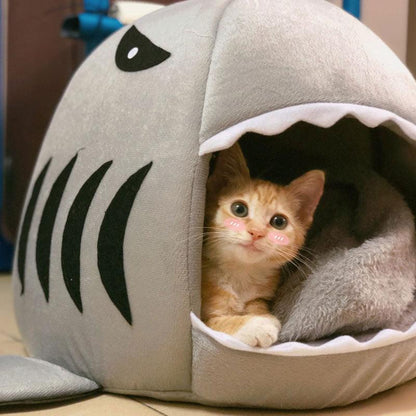 Cartoon Cat Bed Grey Shark Shape High Resilience Sponge Pet NestGrey Shark Cat Bed Sponge Pet Cave