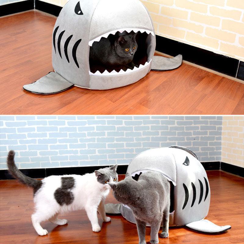 Cartoon Cat Bed Grey Shark Shape High Resilience Sponge Pet Nest