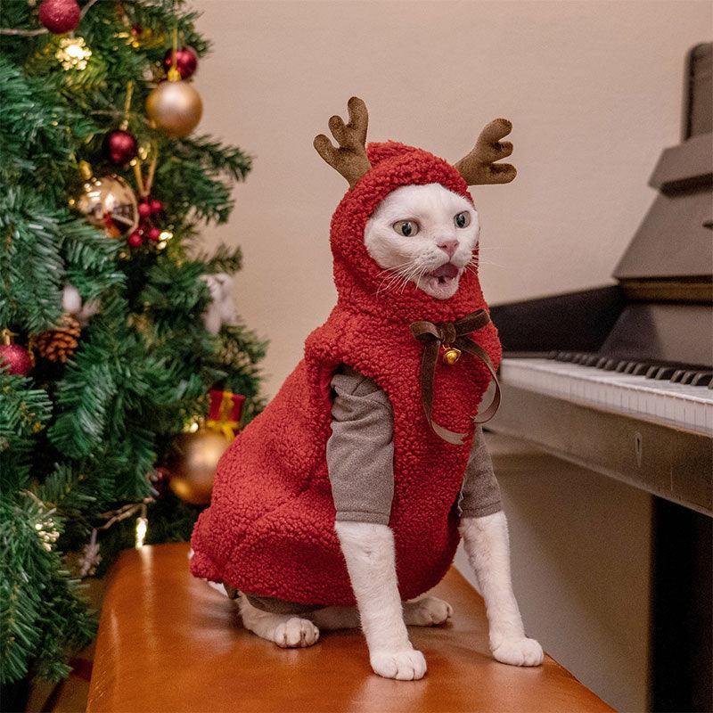 cat xmas dress Hairless Cat Clothes Christmas Elk Vest Hoodie – MEWCATS