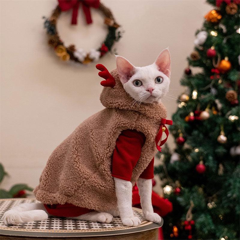 cat xmas dress Christmas Clothing with Hat up Christmas Cat Christmas Outfit for Take 3cm deviations Hairless Cat Clothes Christmas Elk