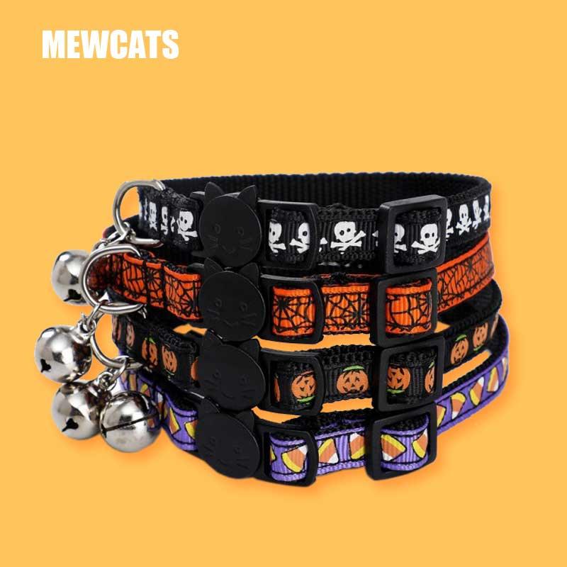Halloween Cat Collars With Bells Pumpkin Skull Themed Adjustable