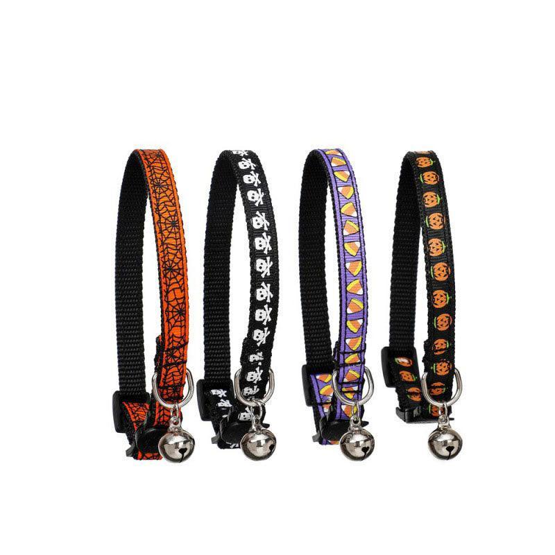 Halloween Cat Collars With Bells Pumpkin Skull Themed Adjustable