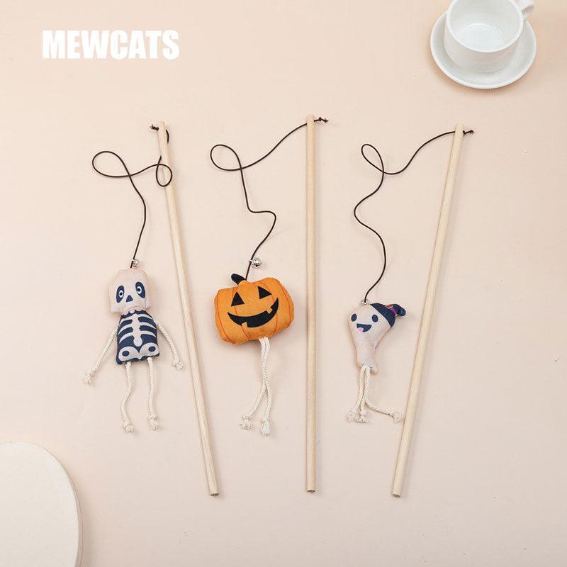 Hallowmas Interactive Cat Toys Stick Funny Skeleton Ghost with Bell Cat Wand