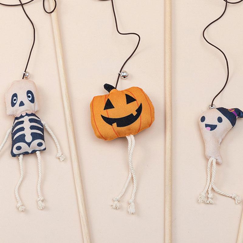 Hallowmas Interactive Cat Toys Stick Funny Skeleton Ghost with Bell Cat Wand