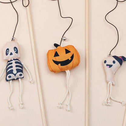 Hallowmas Interactive Cat Toys Stick Funny Skeleton Ghost with Bell Cat Wand