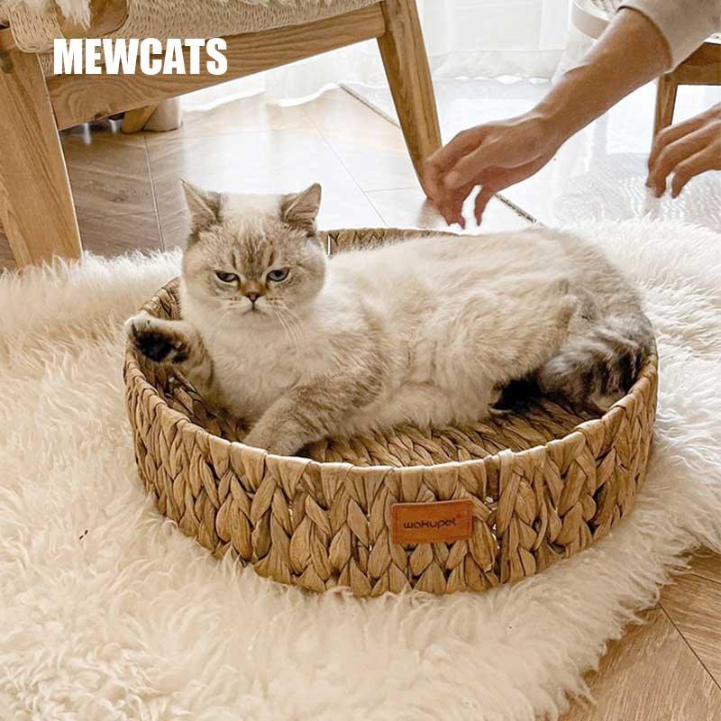 Handmade Wicker Cat Bed 2 Colors Cute Pet Mat