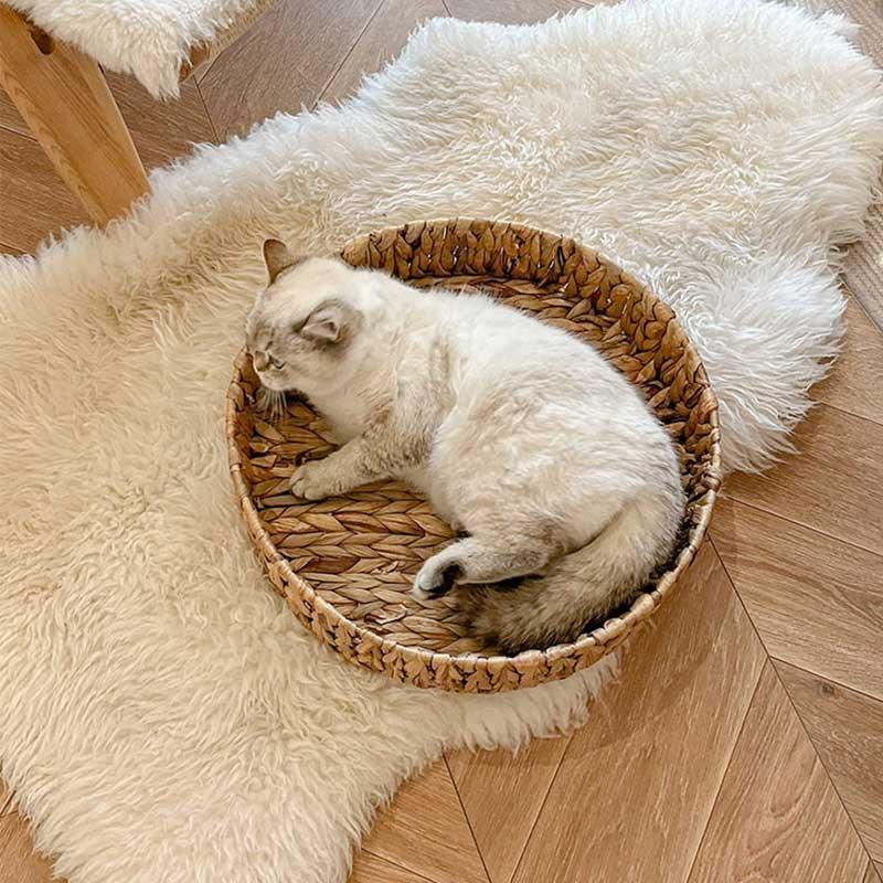 Handmade Wicker Cat Bed 2 Colors Cute Pet Mat