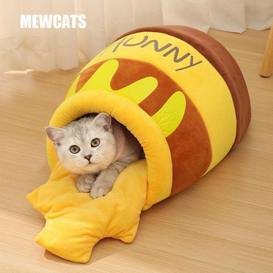 Cat Bed House Honey Jar Shape Cat Nest Four Seasons Plush Mat Yellow Pet Cushion