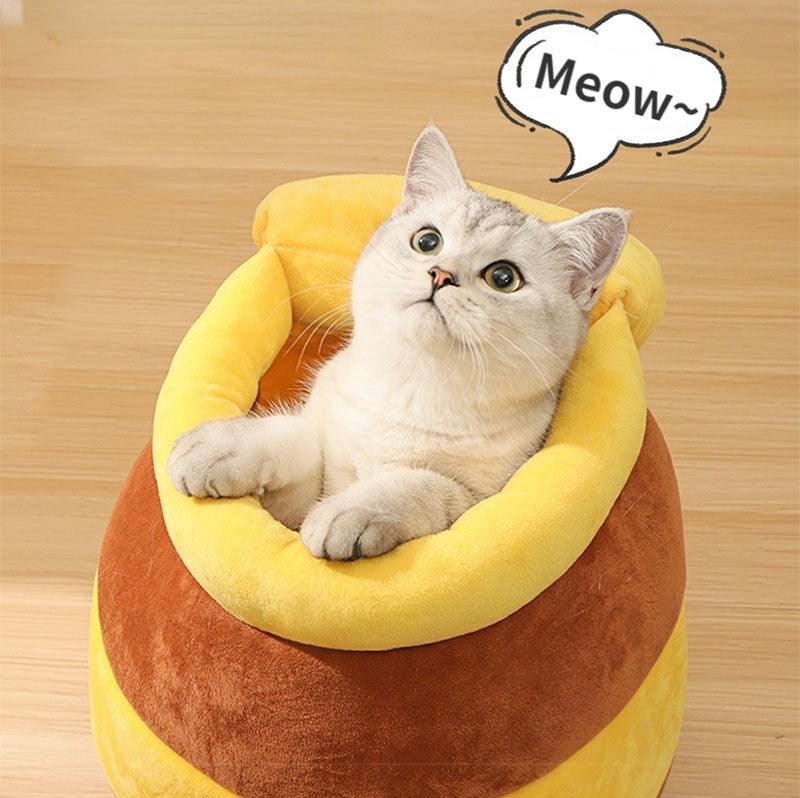 Cat Bed House Honey Jar Shape Cat Nest Four Seasons Plush Mat Yellow Pet Cushion