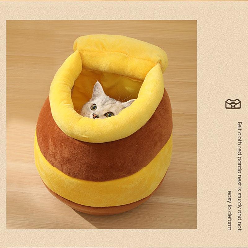 Cat Bed House Honey Jar Shape Cat Nest Four Seasons Plush Mat Yellow  Pet Cushion