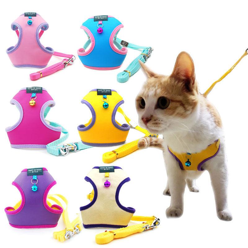 Cat Harness Vest Leash Imitation Leather 7 Color Pet Adjustable Harness