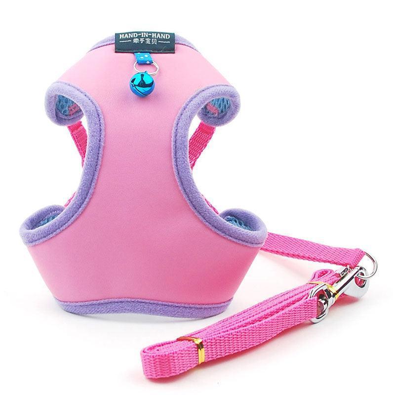 Cat Harness Vest Leash Imitation Leather Pink Pet Adjustable Harness