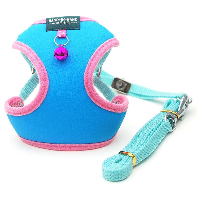 Cat Harness Vest Leash Imitation Leather Blue Pet Adjustable Harness