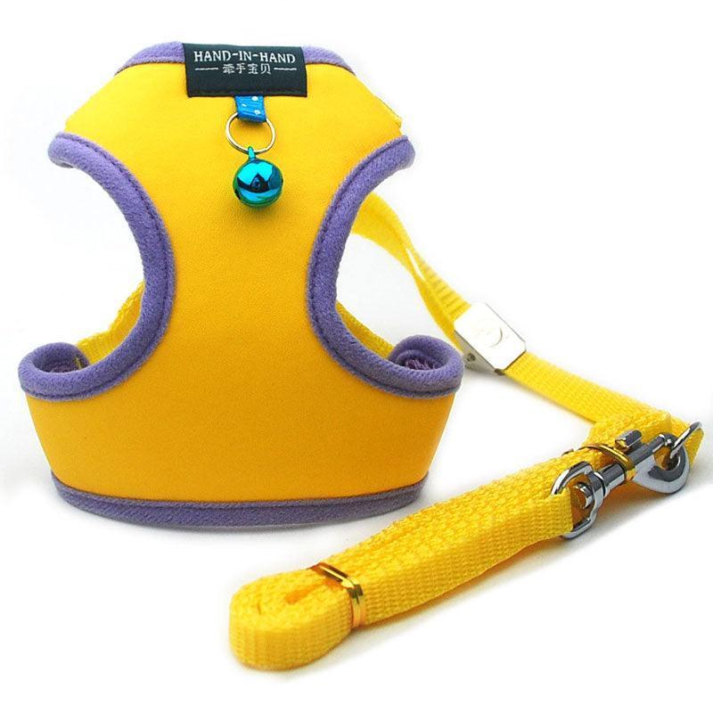 Cat Harness Vest Leash Imitation Leather Yellow Pet Adjustable Harness