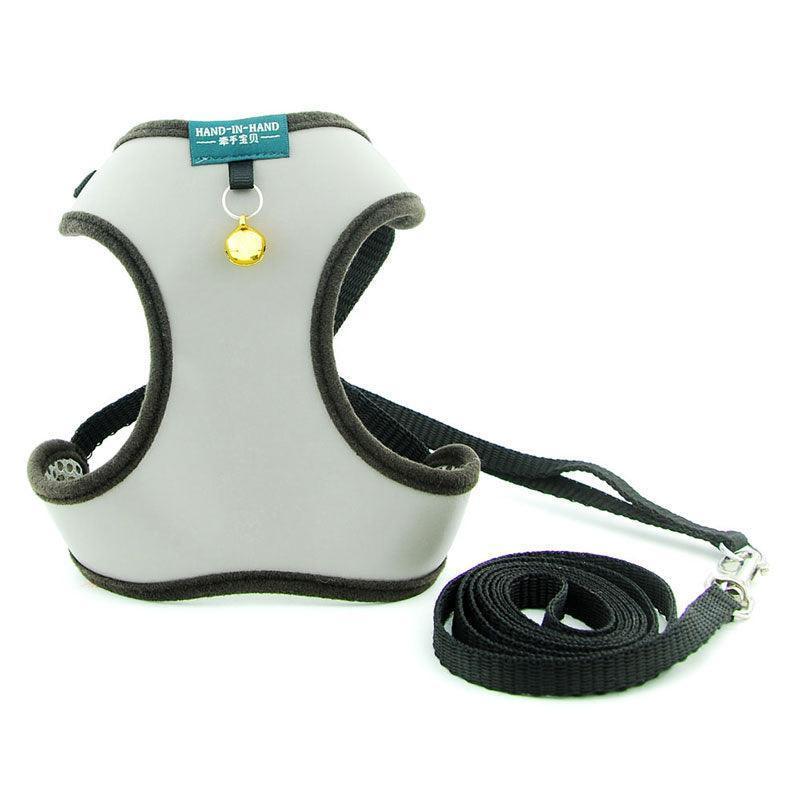Cat Harness Vest Leash Imitation Leather Grey Pet Adjustable Harness