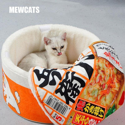 Instant Noodle Shape Cat Bed House Detachable Cushion Cute Orange Pet Nest