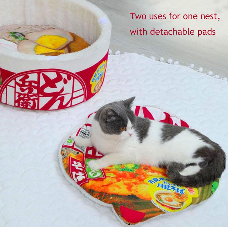 Instant Noodle Shape Cat Bed House Detachable Cushion Cute Red Pet Nest