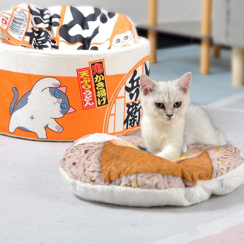 Instant Noodle Shape Cat Bed House Detachable Cushion Cute Orange Pet Nest