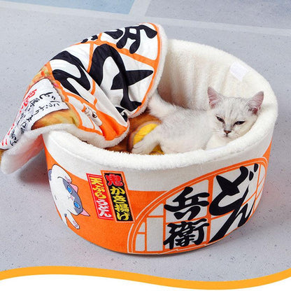 Instant Noodle Shape Cat Bed House Detachable Cushion Cute Orange Pet Nest