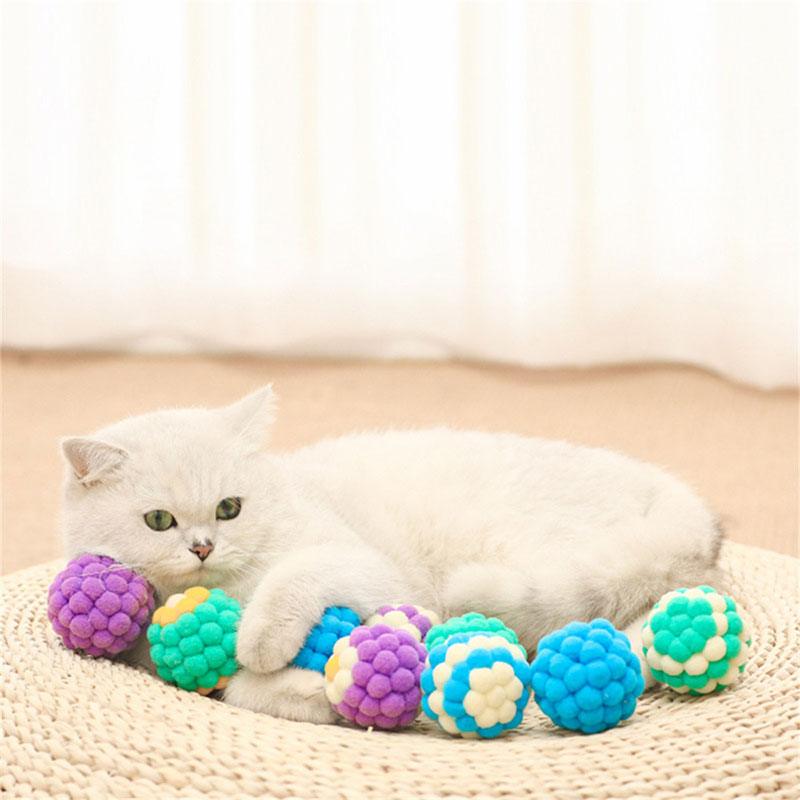 Interactive Cat Toy Colorful Plush Ball Built-in Bell