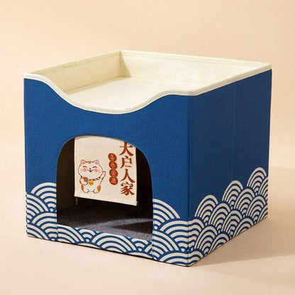  Cat Cave Bed House Japanese Style Condo Blue Removable Cat Nest Cube
