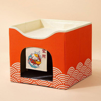  Cat Cave Bed House Japanese Style Condo Orange Removable Cat Nest Cube