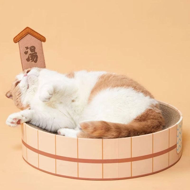 Japanese Style Hot Spring Pool Cute Cat Bed Scratch Pad - MEWCATS