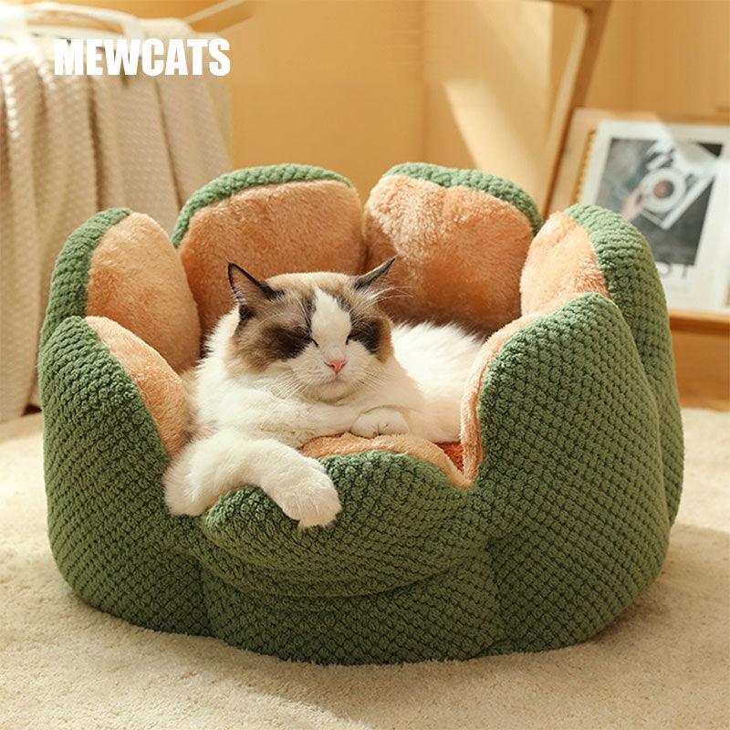 Cat Bed Super Soft Kennel Flower Cat Nest Washable Green Cat Cushion House