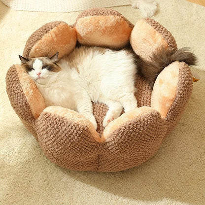 Cat Bed Super Soft Kennel Flower Cat Nest Washable Brown Cat Cushion House