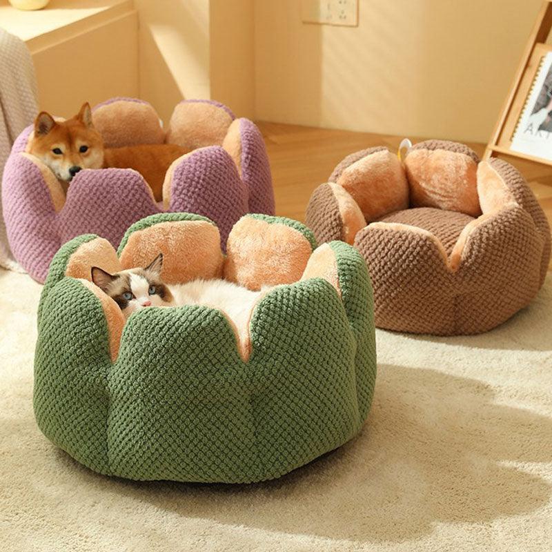 Cat Bed Super Soft Kennel Flower Cat Nest Washable 3 Color Cat Cushion House