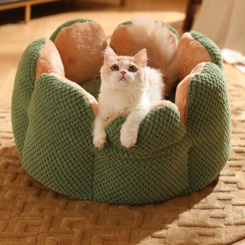 Cat Bed Super Soft Kennel Flower Cat Nest Washable Green Cat Cushion House