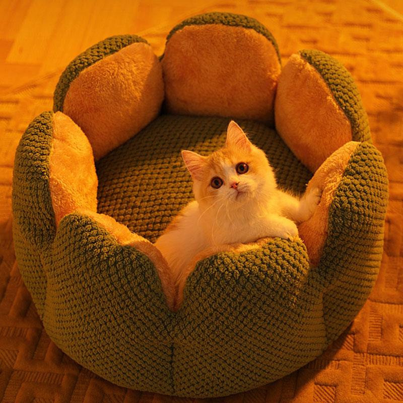 Cat Bed Super Soft Kennel Flower Cat Nest Washable Green Cat Cushion House