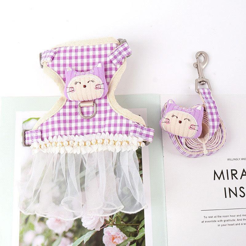 Lace Skirt Cat harness Leash Set 3 Color Escape Proof Vest - MEWCATS